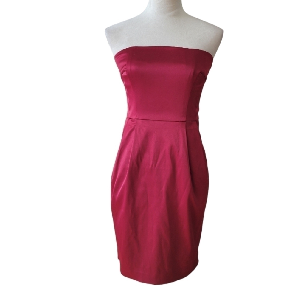 Express Ruby Red Matte Satin Strapless Dress Size… - image 1